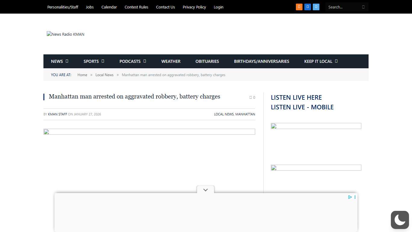 Manhattan man arrested on aggravated robbery, battery charges - News Radio KMAN