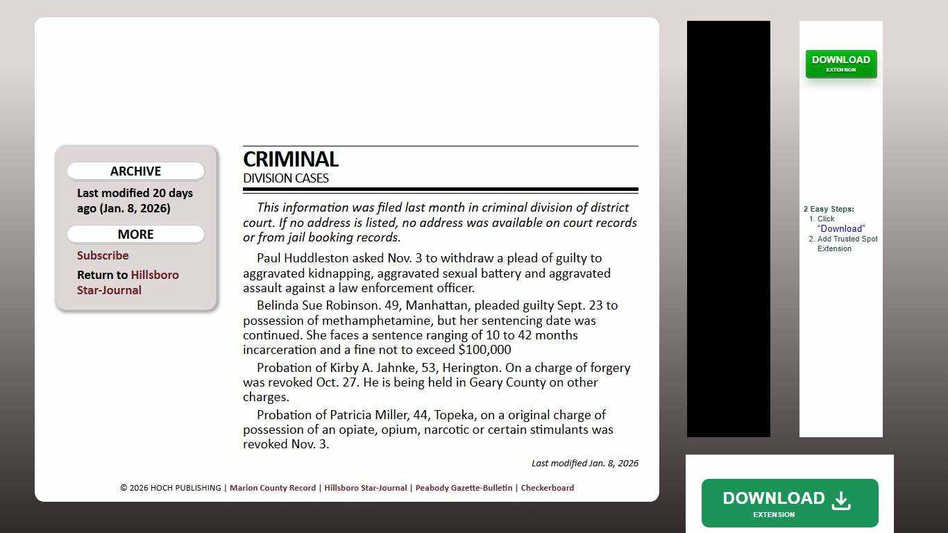 Criminal Division cases Hillsboro Star-Journal Jan. 8, 2026 ()